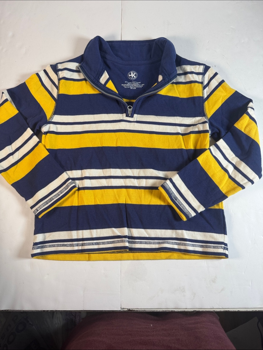 J. Khaki Navy, Yellow & White Striped Long Sleeve Quarter-Zip Tee